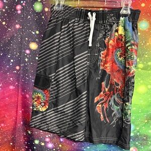 Joe Boxer Black Swim Board Shorts with Red, Green, Yellow and Blue Graphic